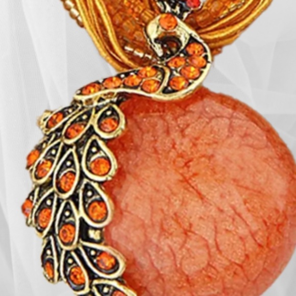 Peacock Gemstone Orange 19" Necklace - Beaded Style Multi Corded Braided - Picture 5 of 5